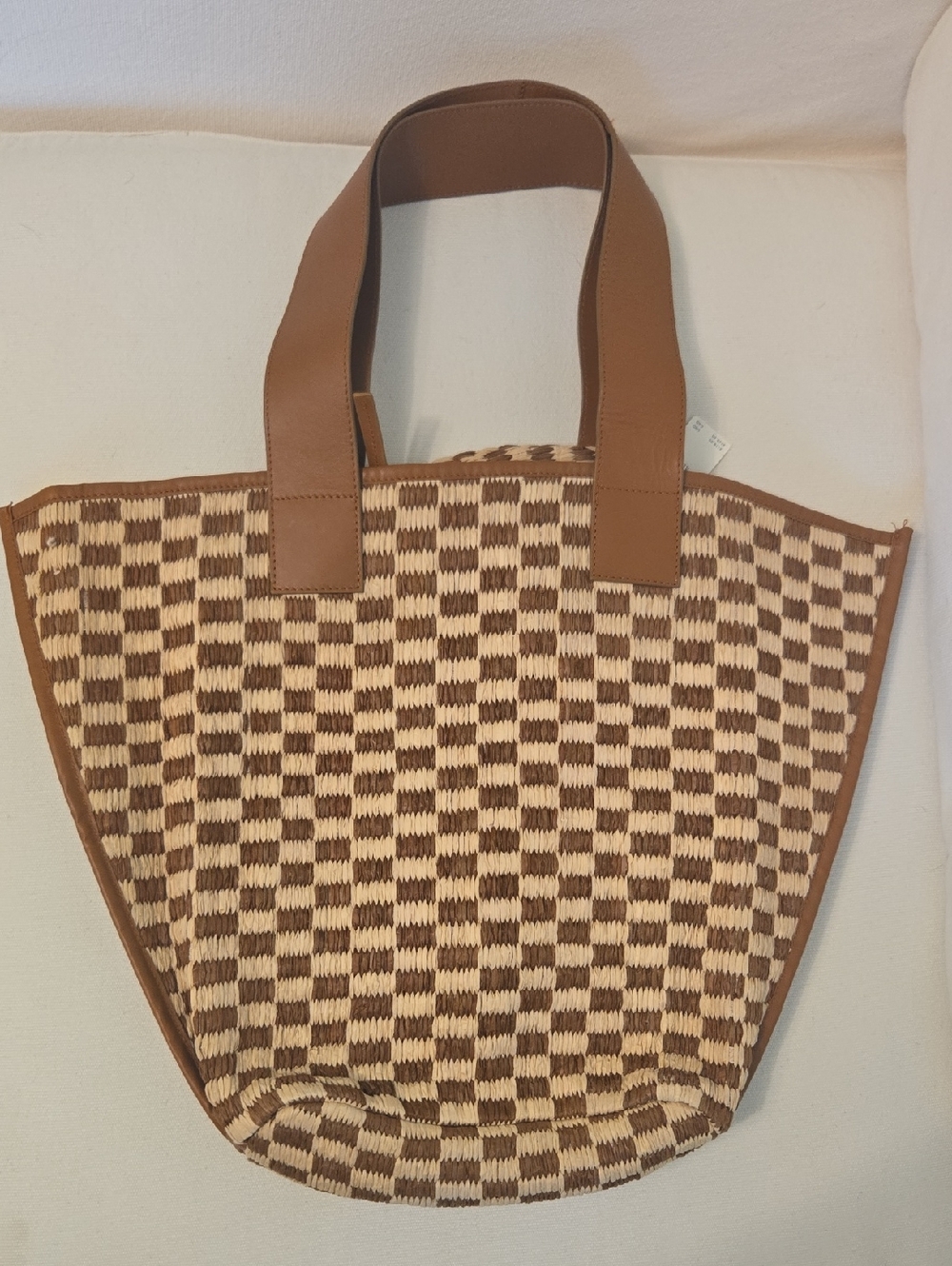 Anthropologie Raffia Checkered Angular Tote - Picture 2 of 4